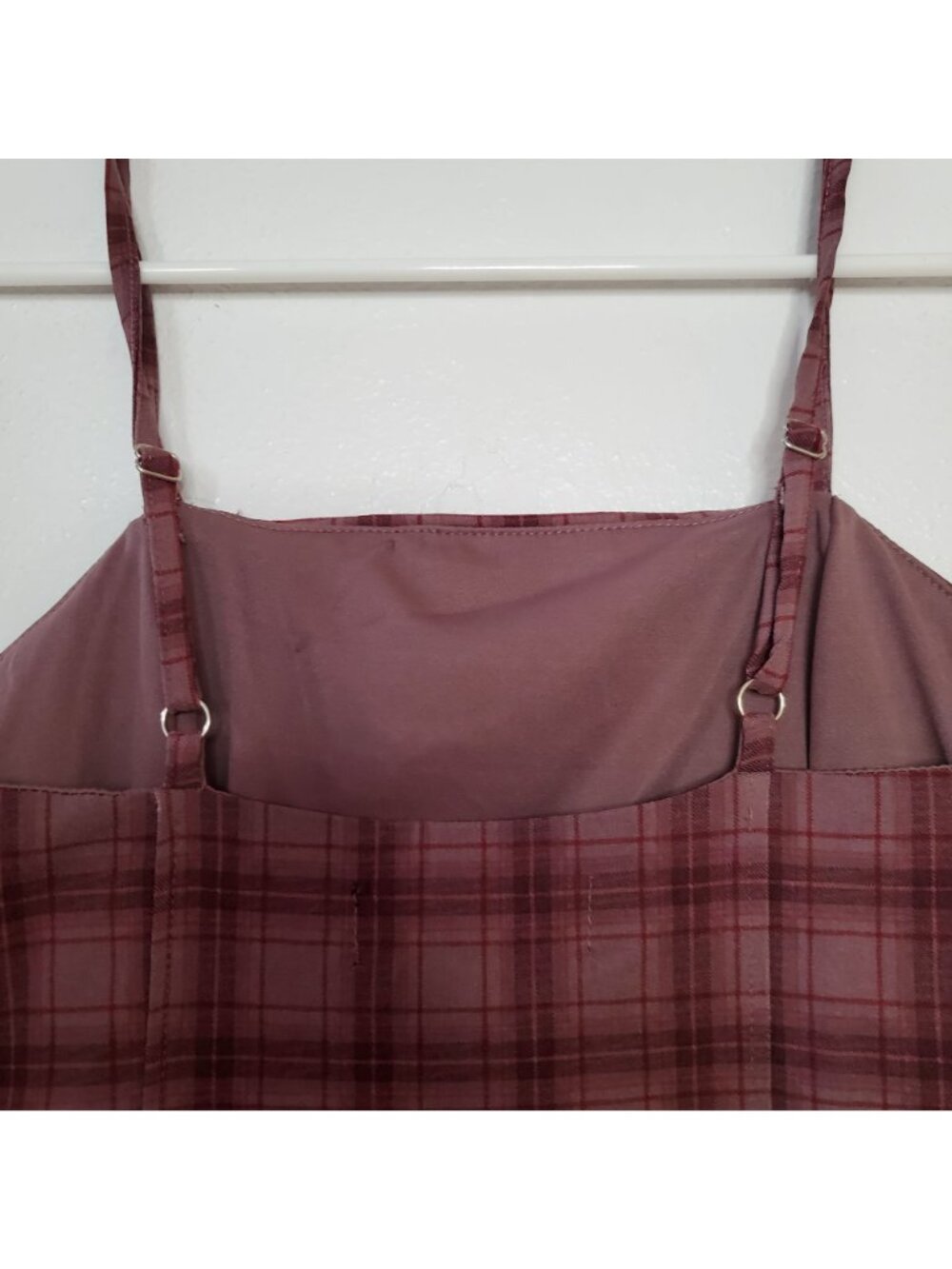 Madden NYC Size M Plaid Pink Spaghetti Strap Mini Dress With Bubble Hem & Adjust - Picture 8 of 10